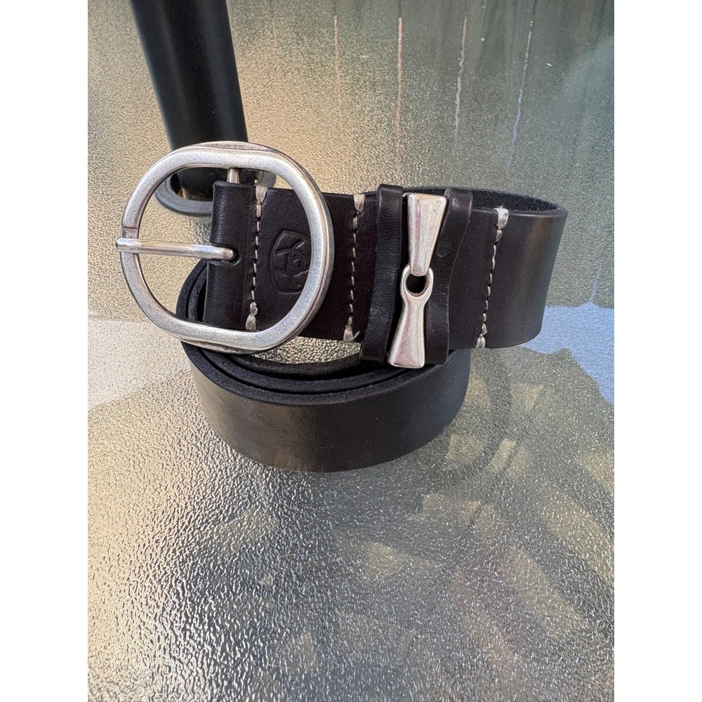 Ariat Womens Brown Leather Belt Silver Oval Buckle Contrast Stitch S 10018412